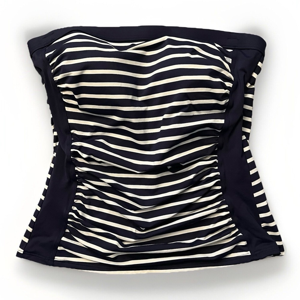 LANDS END Navy White Stripe Tankini Swimsuit Top Nautical Chlorine Resistant 6‎ - Picture 2 of 7